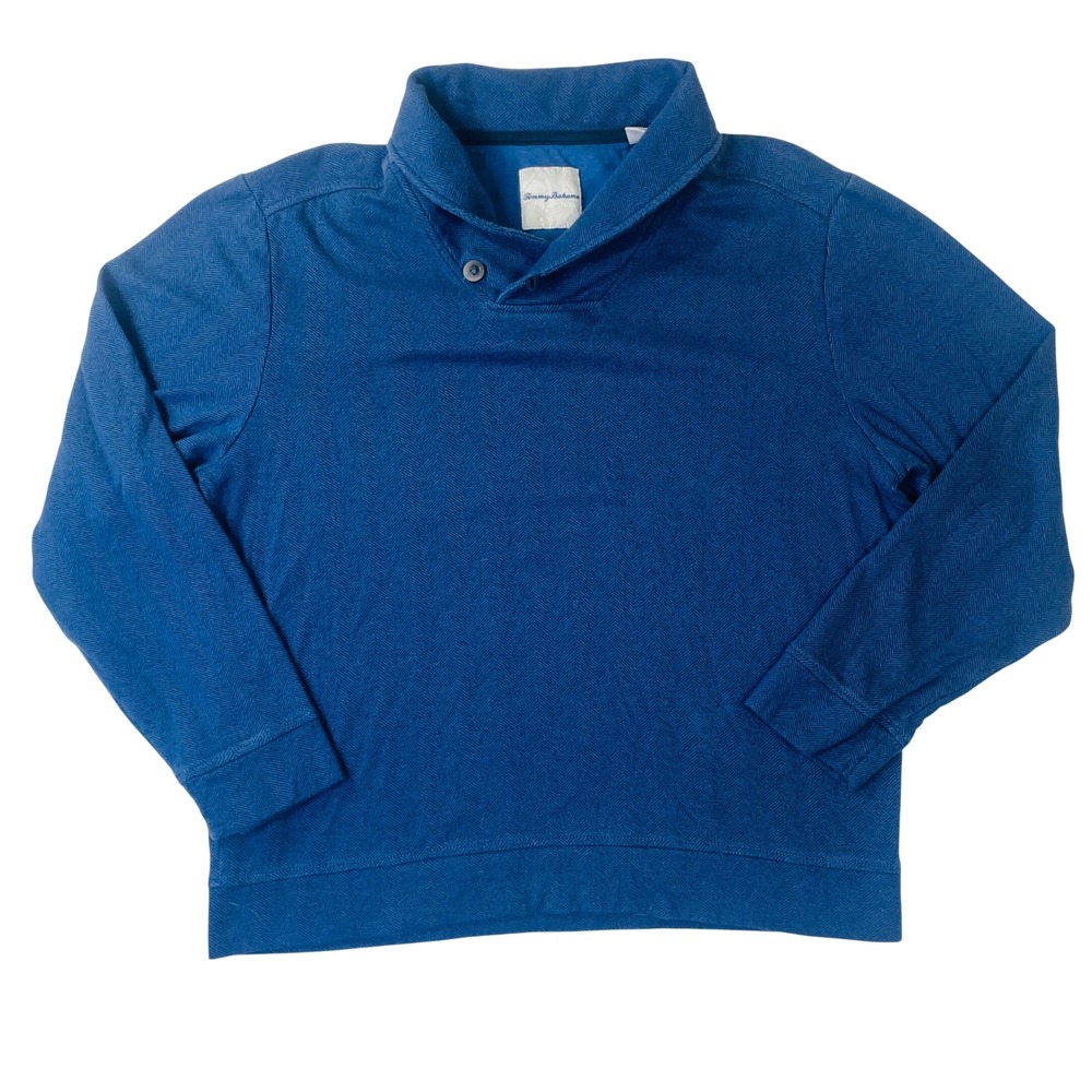 Tommy Bahama Mens Blue Herringbone Shawl Collar Button Pullover Sweater Medium